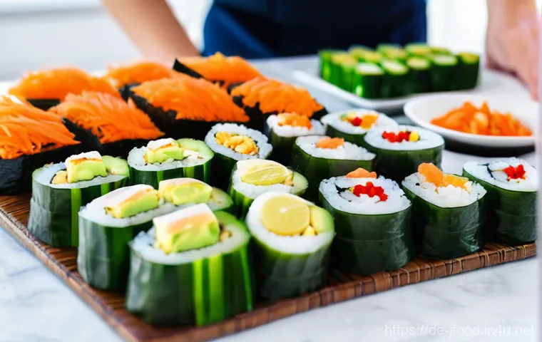 일본 초밥 트렌드 - **Artistic Vegan Sushi Garden**
    A hyperrealistic, vibrant, top-down (flat lay) shot of an elabor...