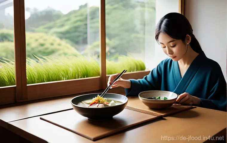일본식 건강식 소개 - **Mindful Japanese Dining Experience:**
    "A cozy, brightly lit dining area in a modern, minimalis...