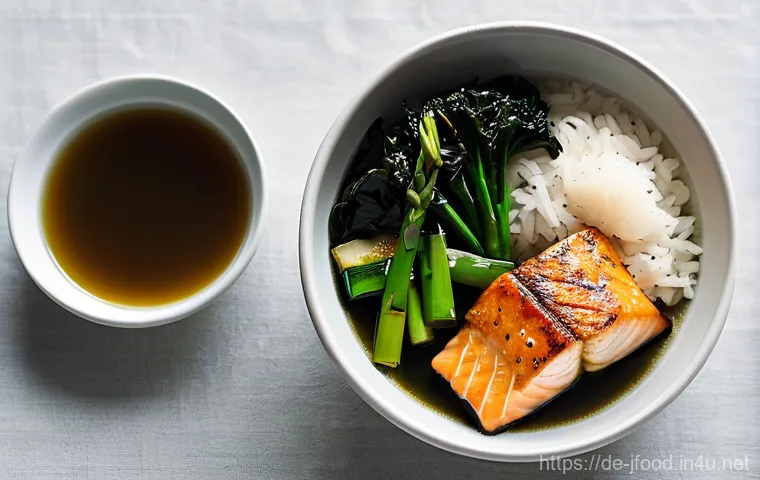 일본식 건강식 소개 - **Umami and Fermentation in the Japanese Kitchen:**
    "A detailed close-up shot of a rustic wooden...