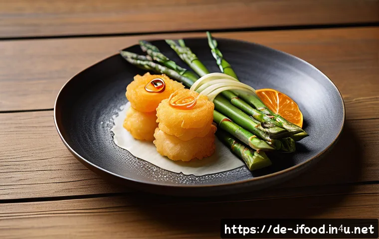 일본식 튀김요리 종류 - A beautifully arranged plate of assorted vegetable tempura featuring thinly sliced Hokkaido pumpkin ...